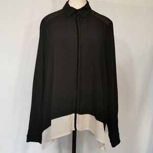 Cristyn & Co Made in Italy Viscose Button Front Blouse in Black w/ White - Sz XL